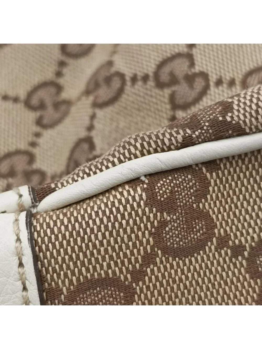Gucci Bamboo Beige White Canvas Leather Shoulder Bag